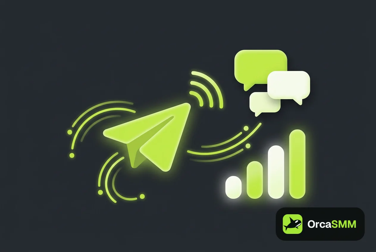 Abstract illustration of a paper-plane style messaging icon with rising bars on a dark background with lime green accents